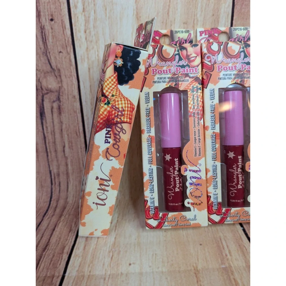 3 PK Ioni Pink Cowgirl Wrangler Pout Paint Liberty Coral Matte Liquid Lipstick